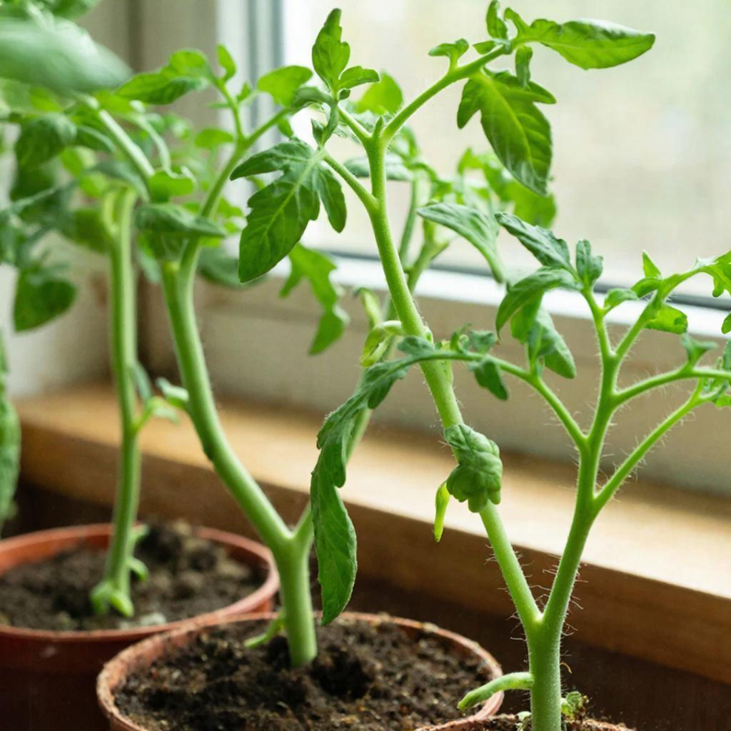 Рассада помидоров вытянулась