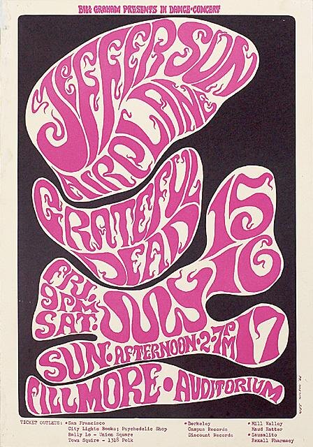 Афиша совместного выступления Jefferson Airplane и Grateful Dead, 1966 г. Фото из открытых источников.