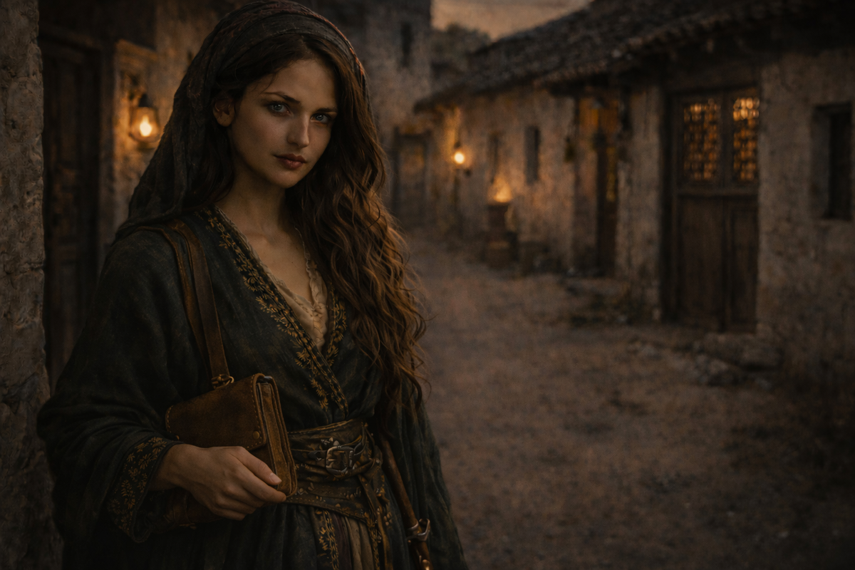 Она не просто красивая женщина южного мира. Она носит с собой не украшение, а ремесло, тайну и право действовать там, где другие умеют только бояться.