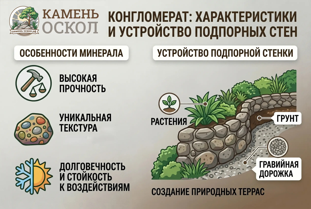 Конгломерат для ландшафтного дизайна