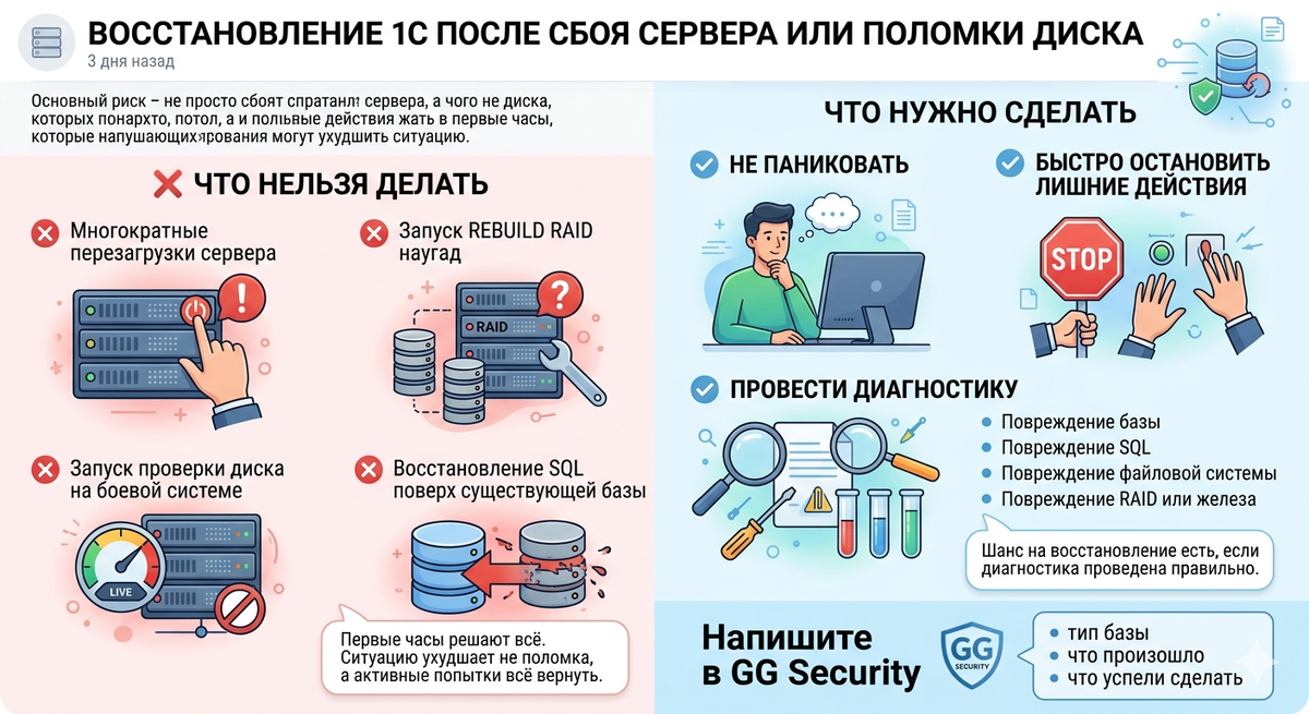 Восстановление 1С после сбоя сервера или поломки диска