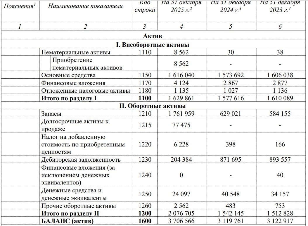 Активы, ГБО за 2025 год