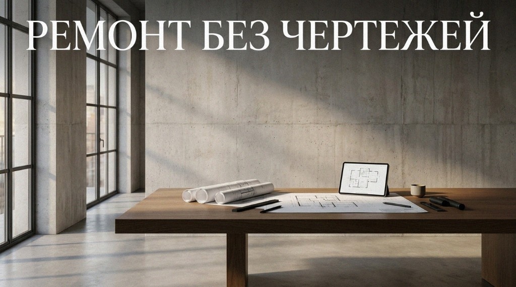 Рабочий стол с чертежами и планом квартиры
