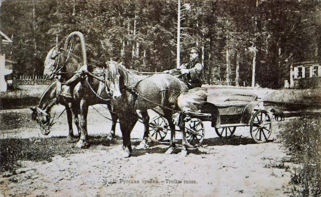 Русская тройка в загородном саду, фото начала XX века.