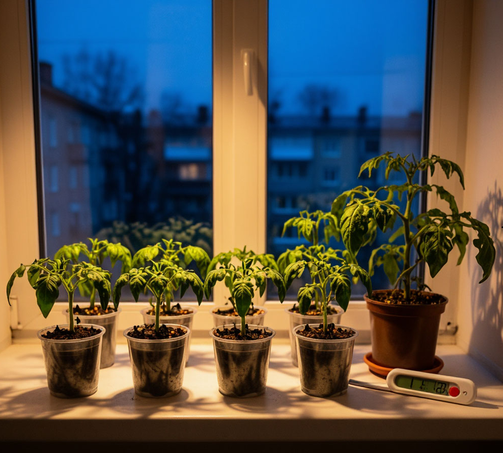 Рассада на окне. Снижение температуры