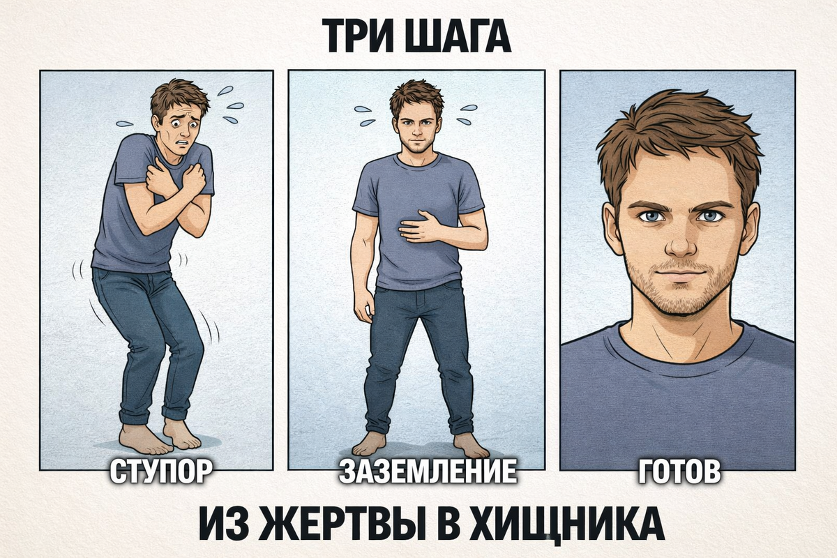 Три панели: ступор, техника заземления, уверенный взгляд