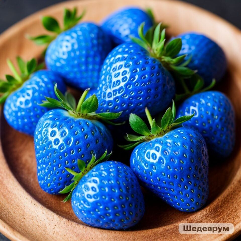    "Синяя клубника". Источник: Фото сгенерировано с помощью нейросети в программе Шедеврум