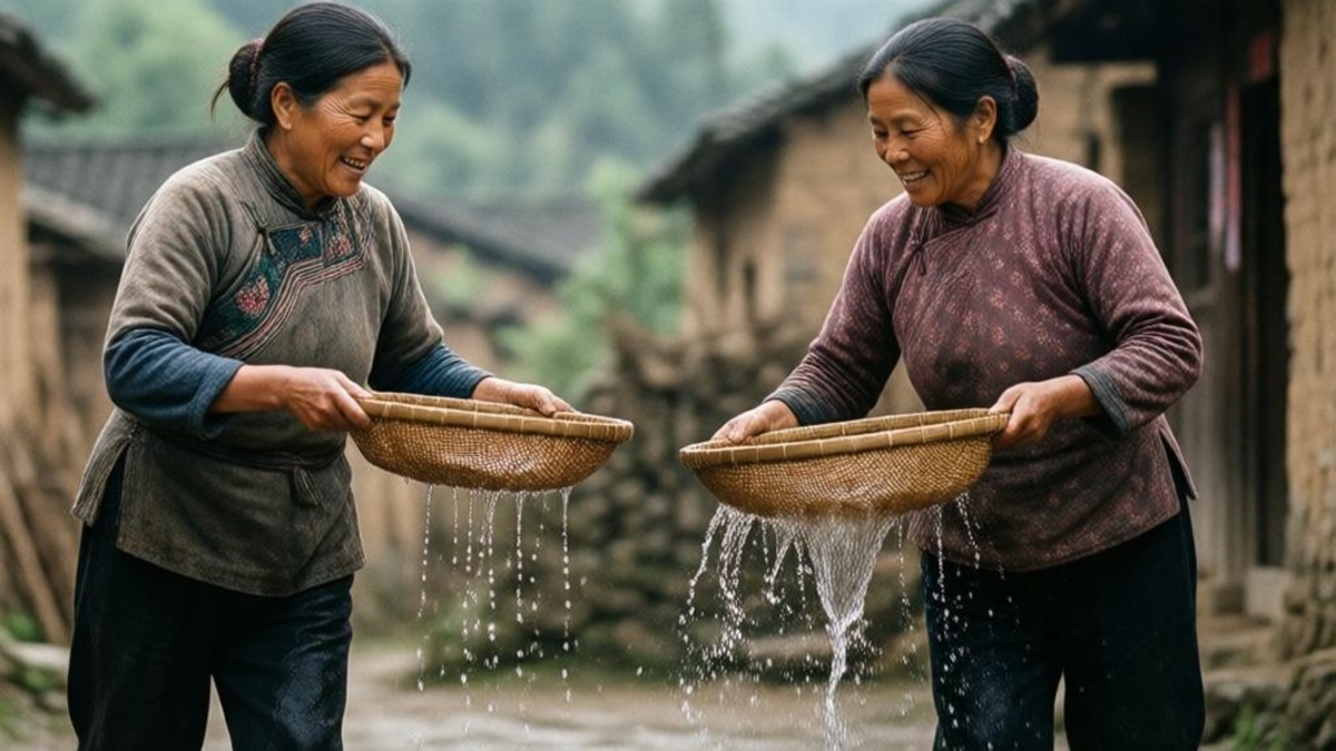 Какая из женщин быстрее устанет, заполняя 200-литровую бочку: левая - с ситом, или правая - с решетом?