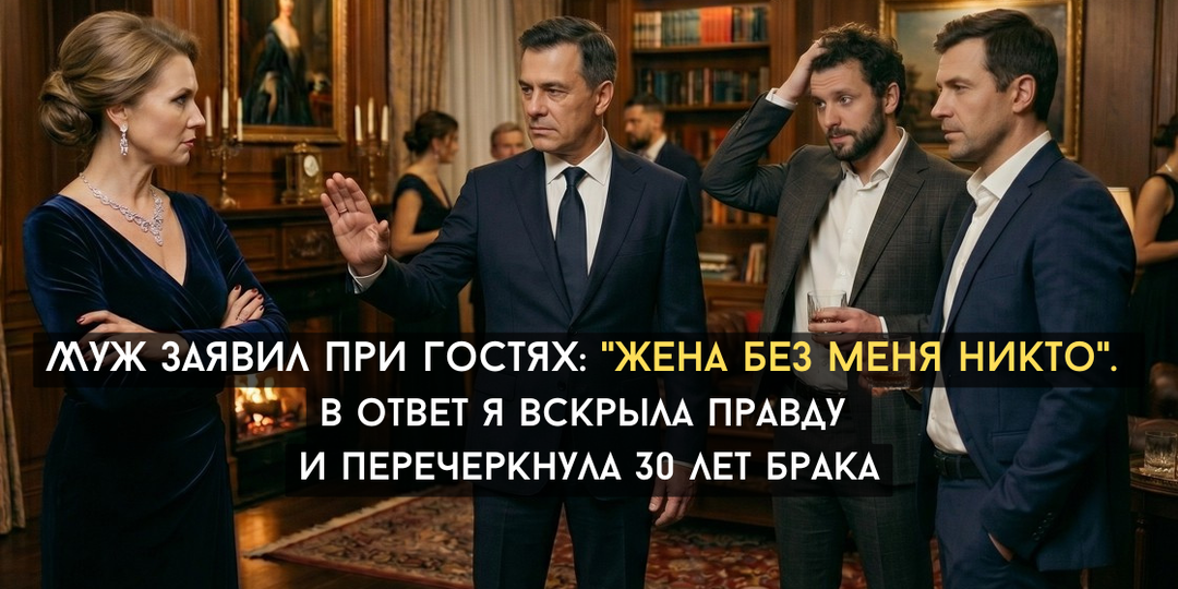 Муж заявил при гостях: "Жена без меня никто". В ответ я вскрыла правду и перечеркнула 30 лет брака