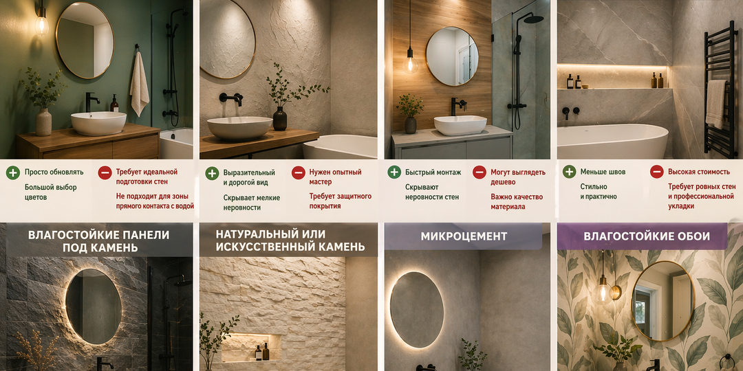 Чем отделать ванную кроме плитки: плюсы и минусы альтернатив
