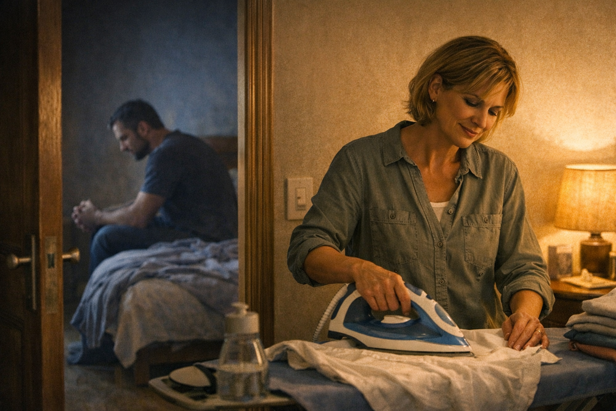 "Я гладила бельё, когда в соседней комнате муж бился головой об стену. Он мог часами рыдать, громить всё в квартире, швыряя в меня упрёки и обвинения”