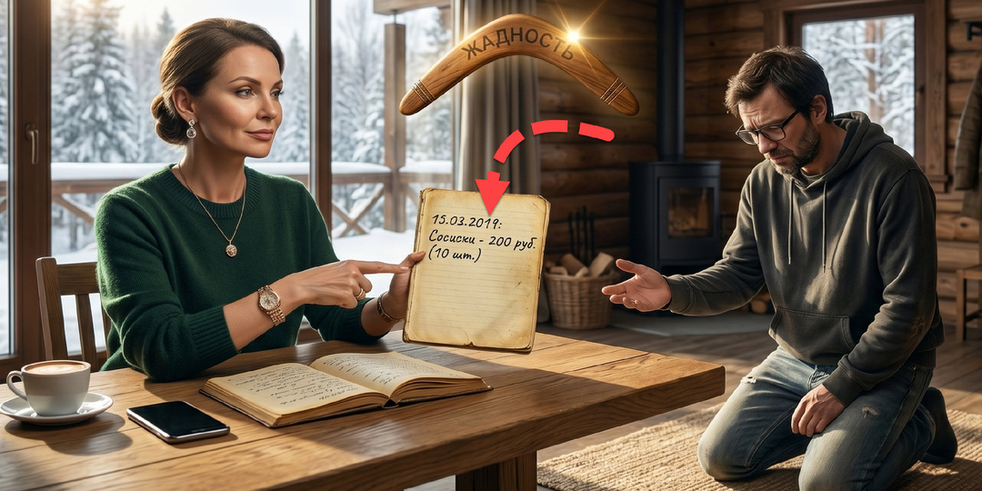 «Бумеранг жадности: Через пять лет муж пришел просить в долг у 'бедной' жены, которая когда-то записывала цену каждой сосиски»