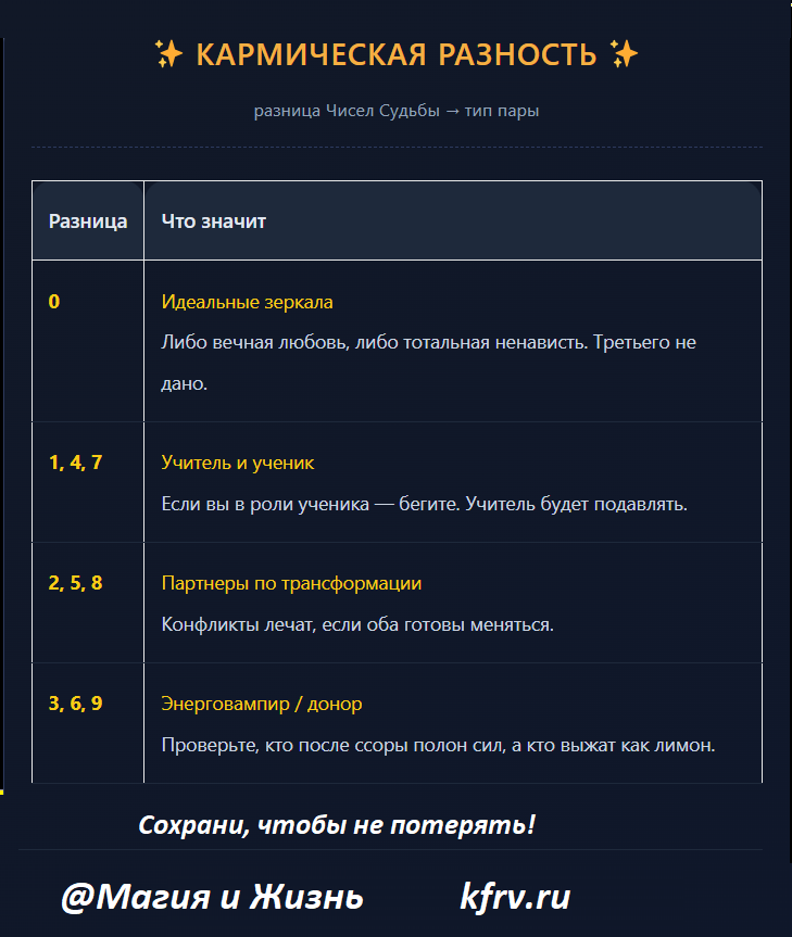 Что значит разница чисел судьбы проверь по таблице упрощенный нумерологический квадрат