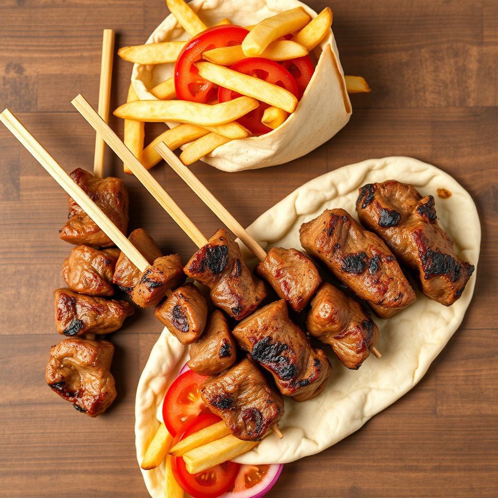 Сувлаки - мясо на шпажках по-гречески