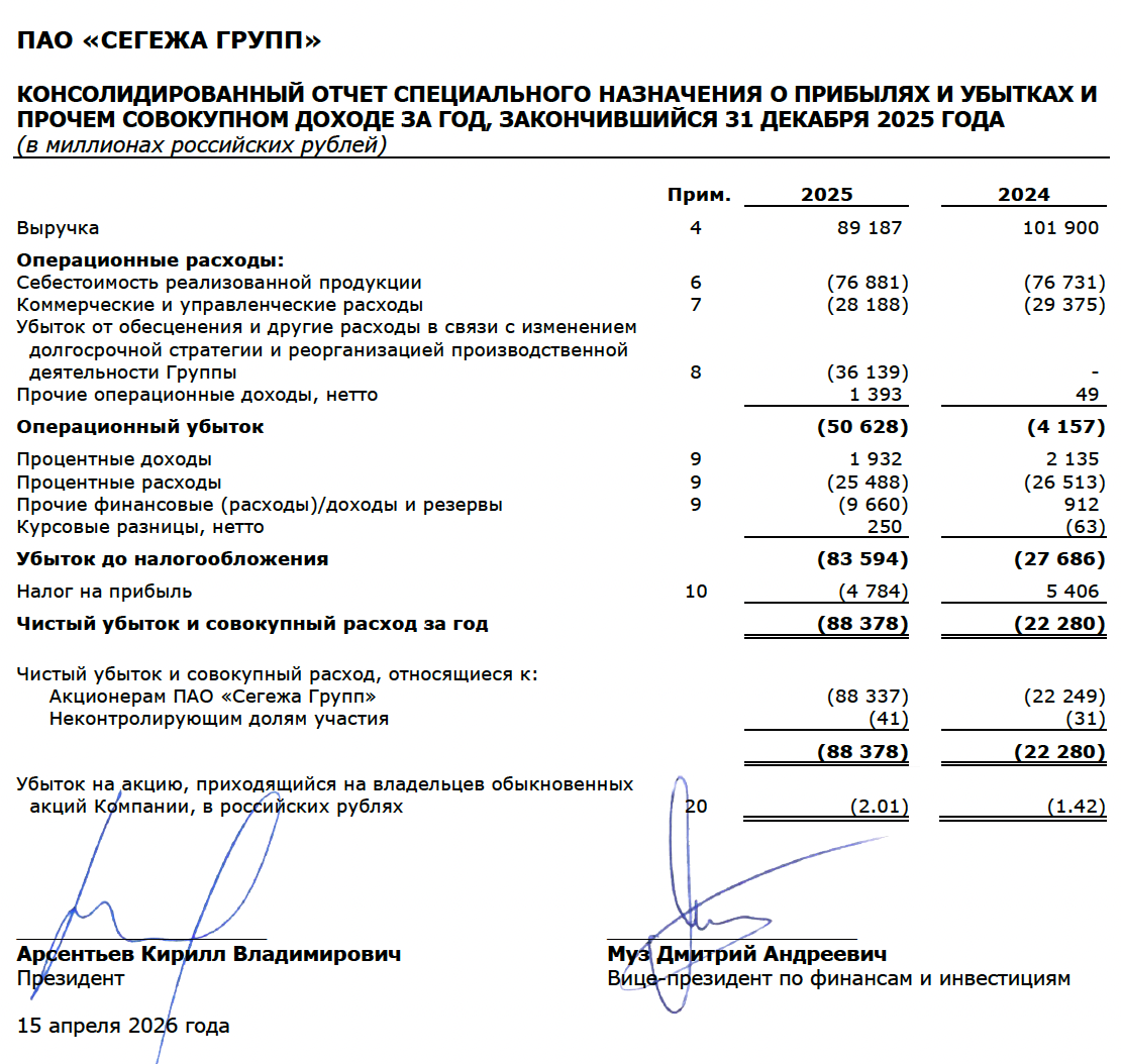 Отчет Сегежи