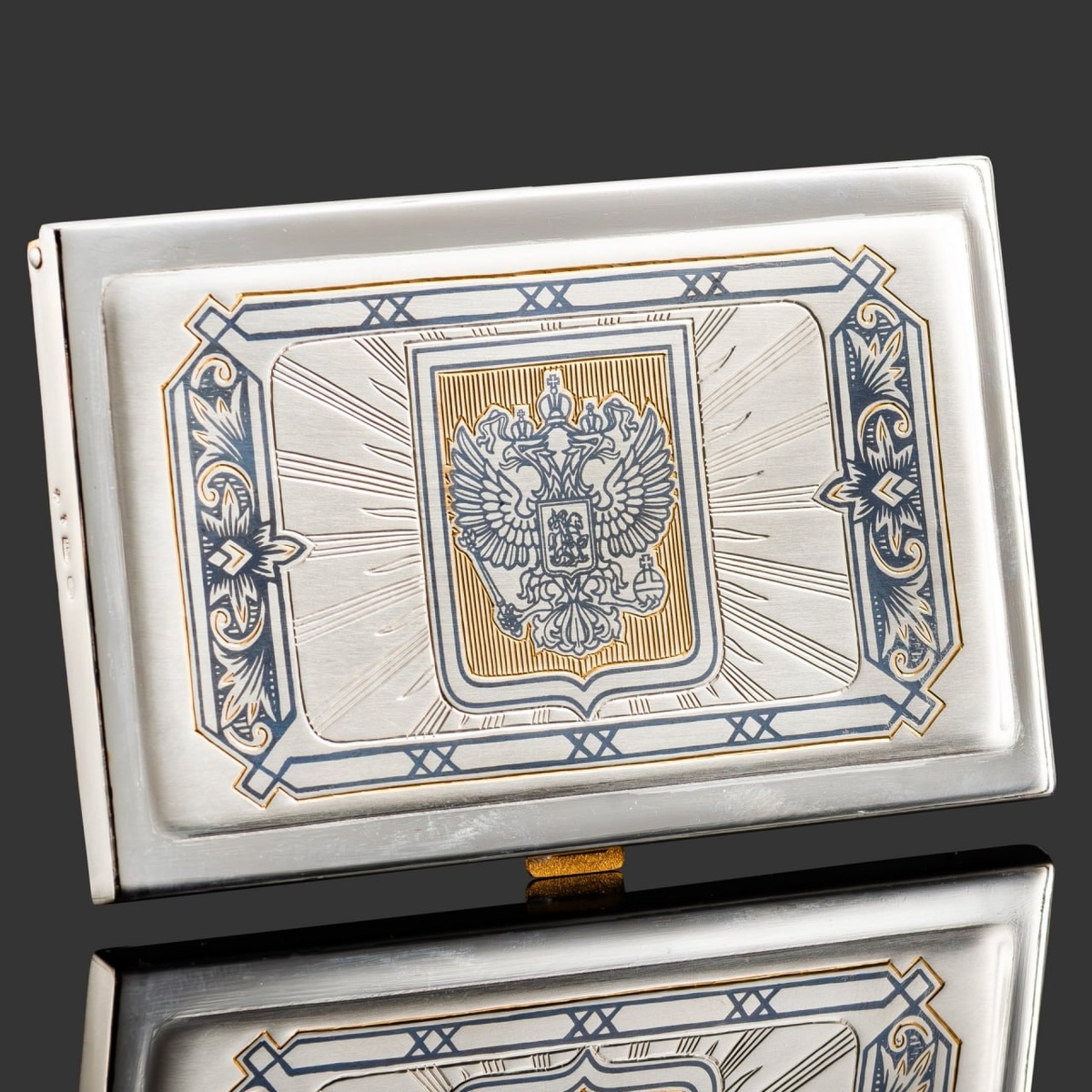 Визитница "Герб России", серебро 925 пробы, чернение, золочение, Российская Федерация, 2025 г.