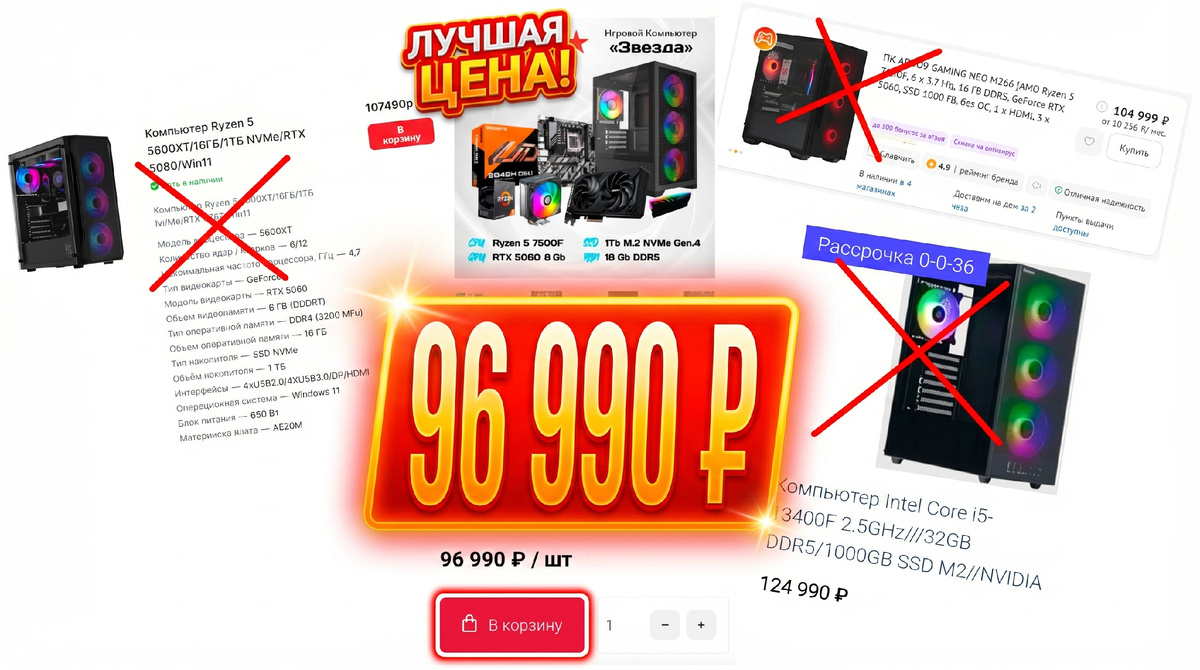 AMD Ryzen 5 7500F 6*3.7 ГГц/8Gb RTX5060/16GB DDR5/1000Gb SSD/650w/ARGB