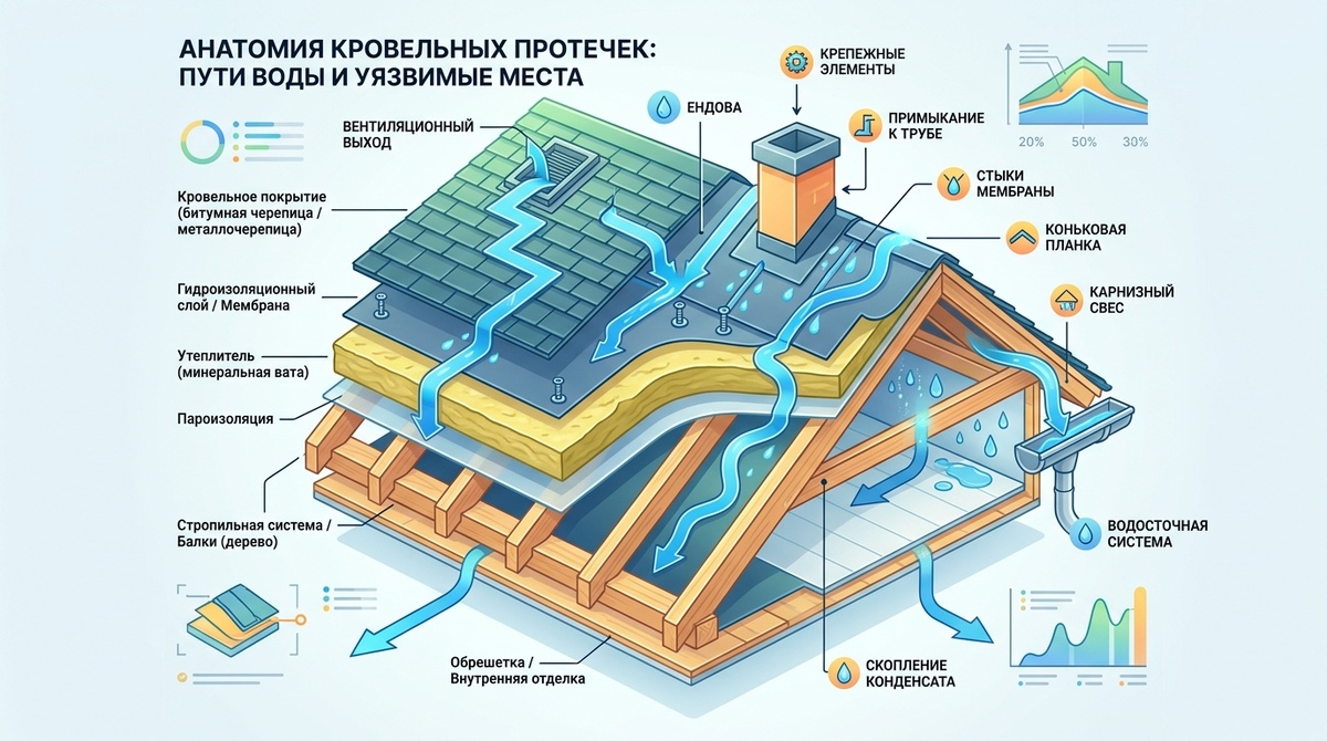 инфографика -  кровельные протечки