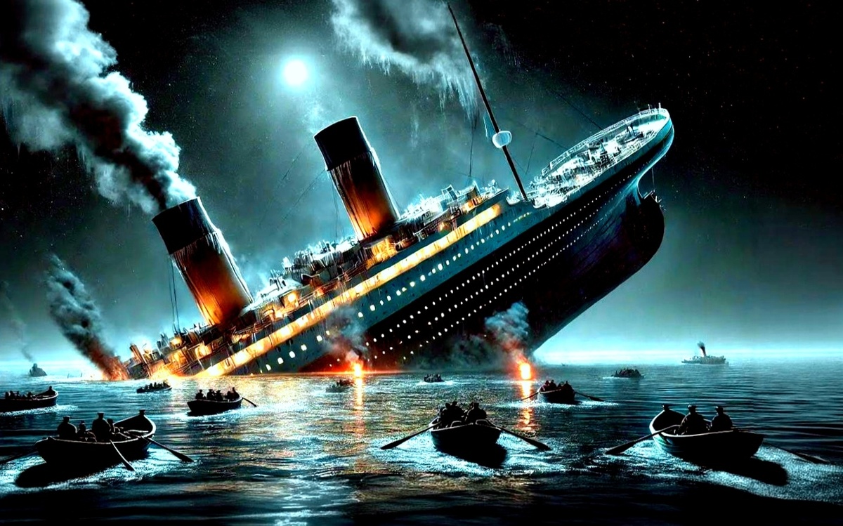 Лайнер «Титаник» затонул в ночь с 14 на 15 апреля 1912 года после столкновения с айсбергом в водах Атлантического океана. Погибло 1523 человека.