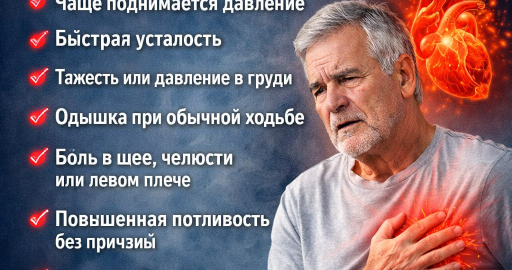 🌿 7 тихих симптомов инфаркта, которые мужчины игнорируют