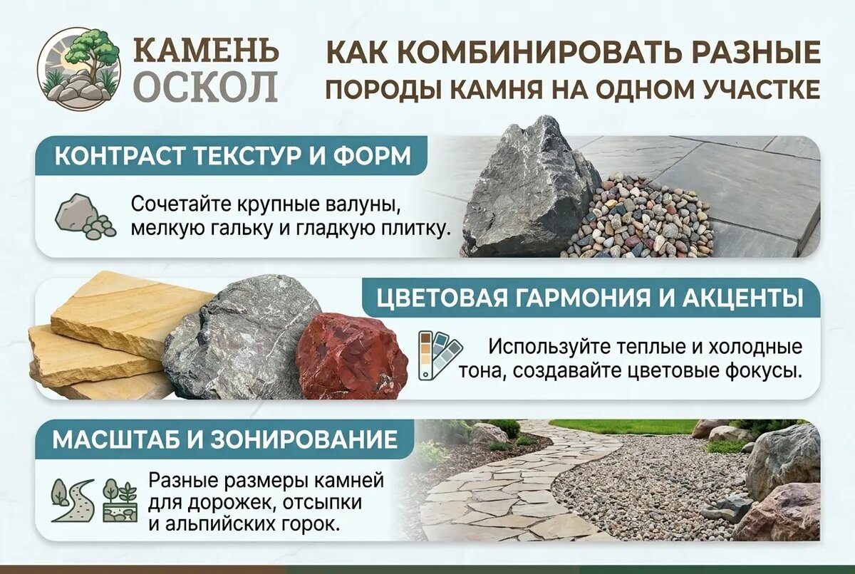 Комбинирование камней в ландшафтном дизайне