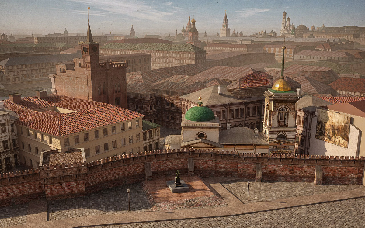 Церковь Троицы Живоначальной в Полях на 3D реконструкции Москвы нач. XX века *