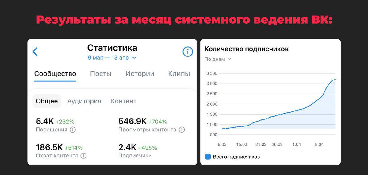 результаты за месячц системного ВК, без вложений в рекламу