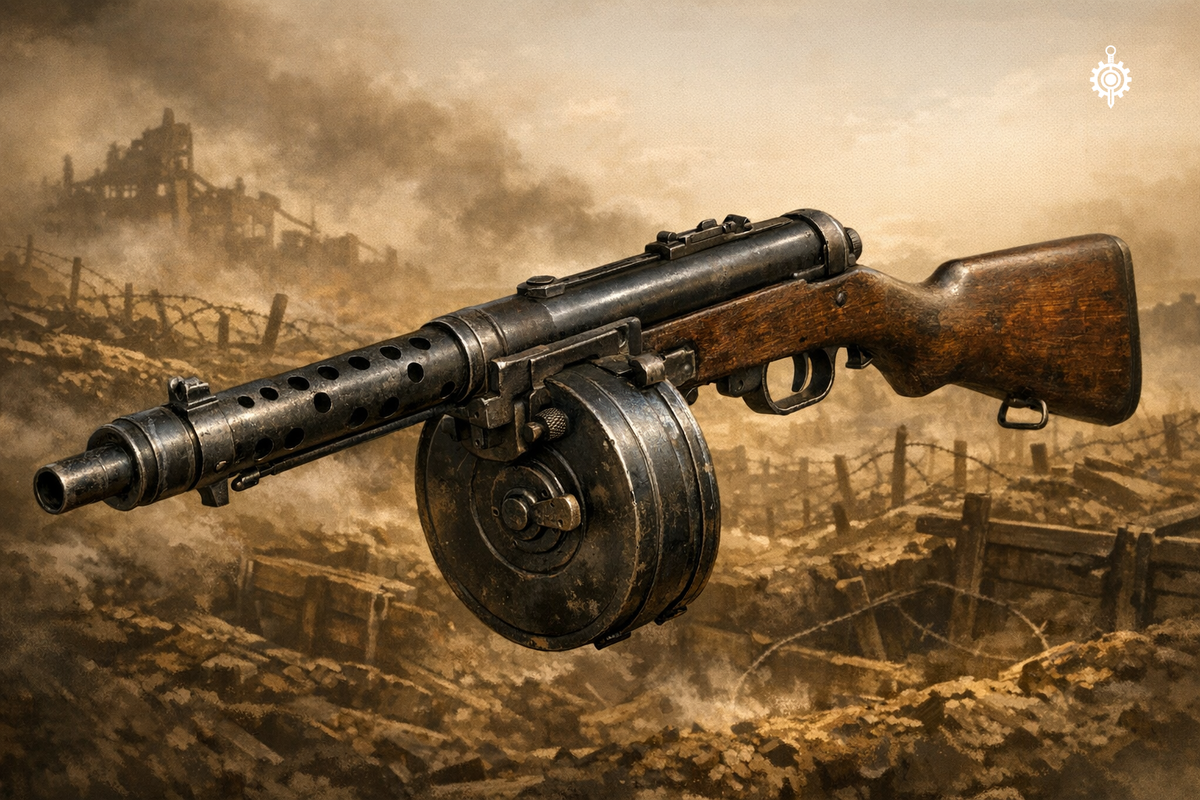 Собирательный образ пистолета-пулемета. Изображение не претендует на историческую точность