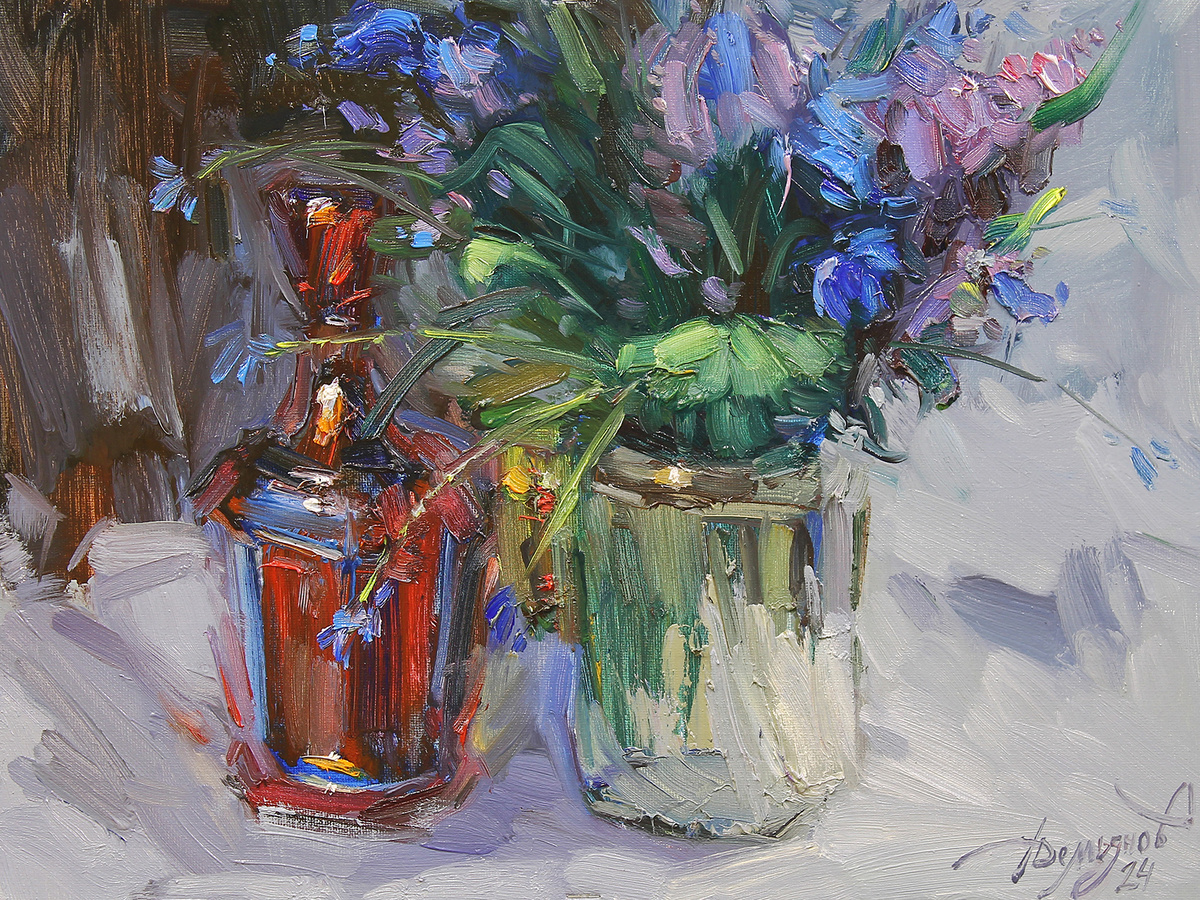 «Цветы в банке», холст на картоне, масло, 30 х 40 см, 2024 г.