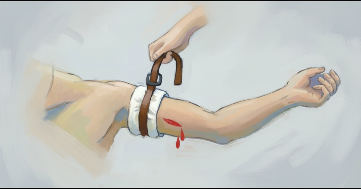 Фото из открытого источника: наложение кровоостанавливающего жгута. 