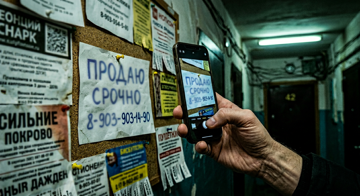 Листок А4 на подъездной доске. «Срочно. Дёшево. Только наличные». Я сфотографировал