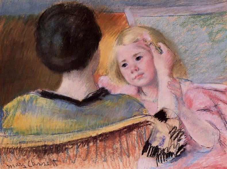 Картина художника Мэри Кассат (1844-1926)
"Мать, расчесывающая волосы Сары"