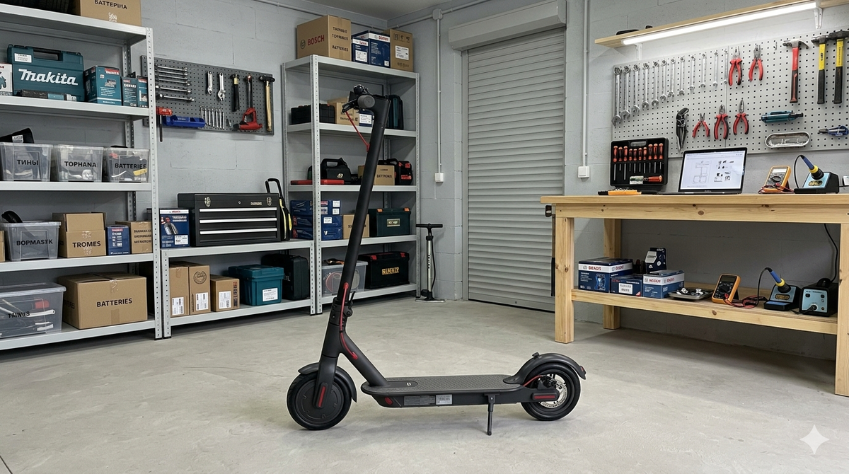 Вот так выглядел мой «почти новый» самокат с Авито. На фото — уже после первой поездки.