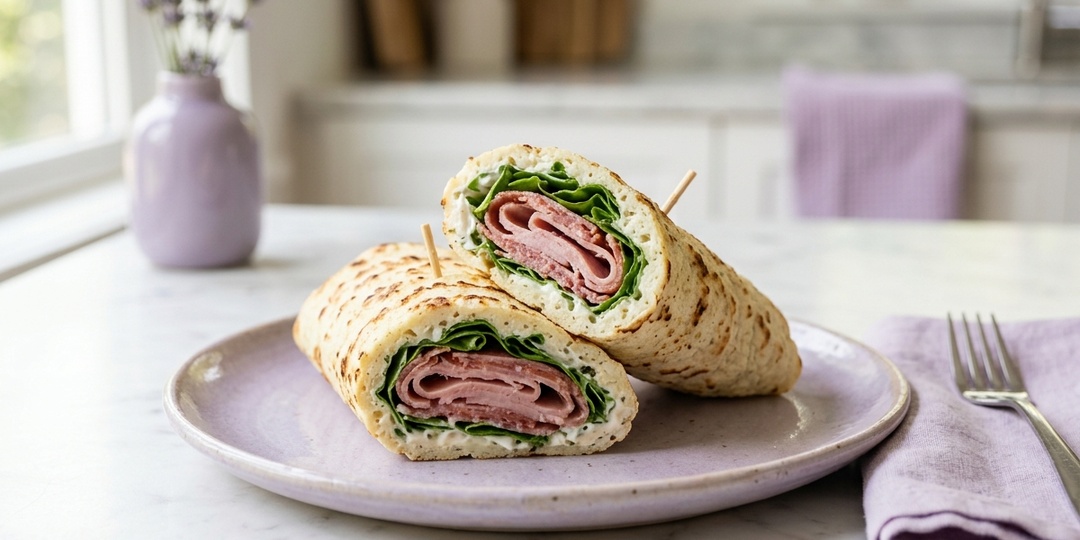 Роллы из лепёшки на цветной капусте с ветчиной и салями — 6,5 г углеводов