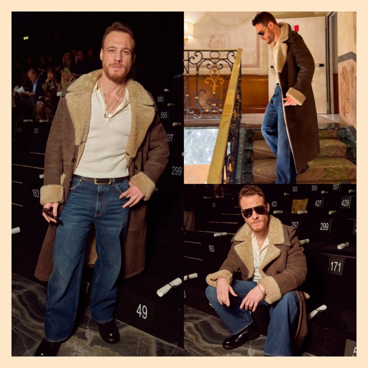 Тот случай, когда классика вестерна встречается с миланским подиумом. Керем Бюрсин на показе Dolce&Gabbana. Источник фото: социальные сети Керема, фотоколлаж автора статьи 