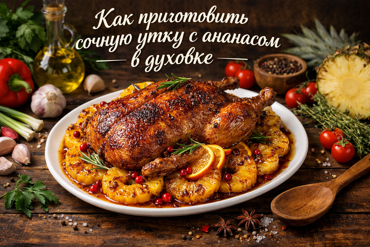 Запеченная утка с ананасом в духовке
