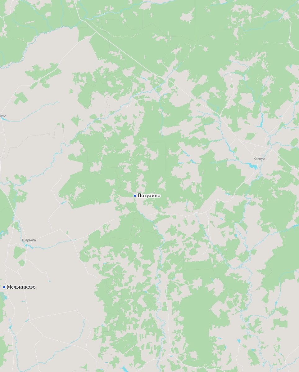 Населенные пункты Яранского уезда, где жили Винокуровы в 1891 году. Фрагмент карты взят с сайта https://familio.org/. Листайте далее →