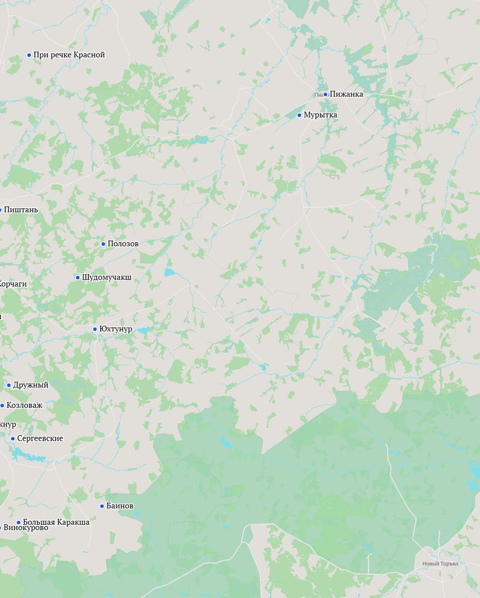 Населенные пункты Яранского уезда, где жили Винокуровы в 1891 году. Фрагмент карты взят с сайта https://familio.org/. 