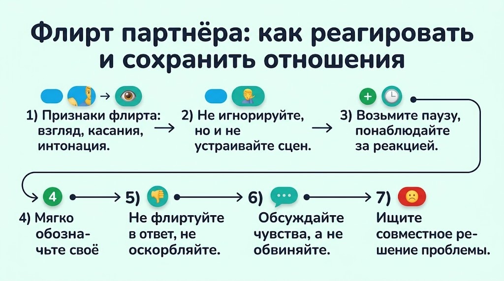 Флирт партнёра: как реагировать и сохранить отношения  📷

