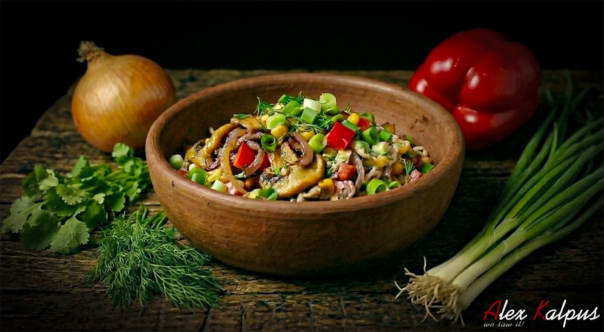 Грибной салат с грузинским акцентом: просто, ярко и очень вкусно