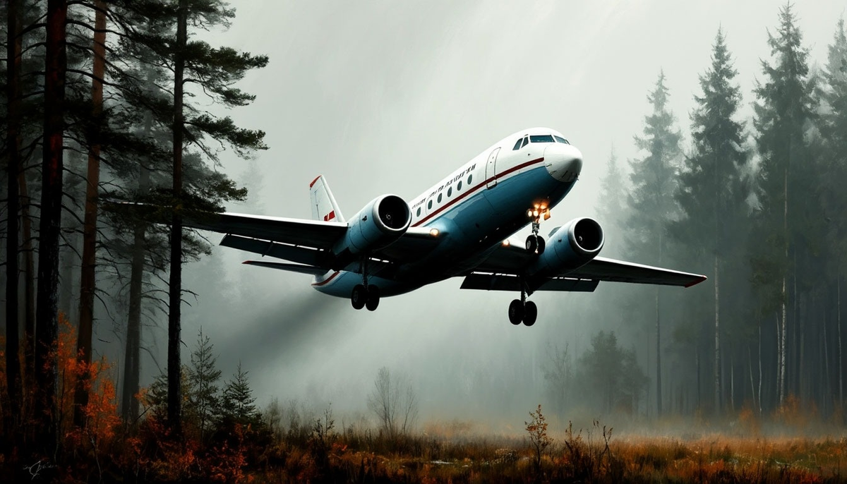 Первый борт ЯК-40 с журналистами, сел раньше до сплошного тумана. (рис Лукинский История)