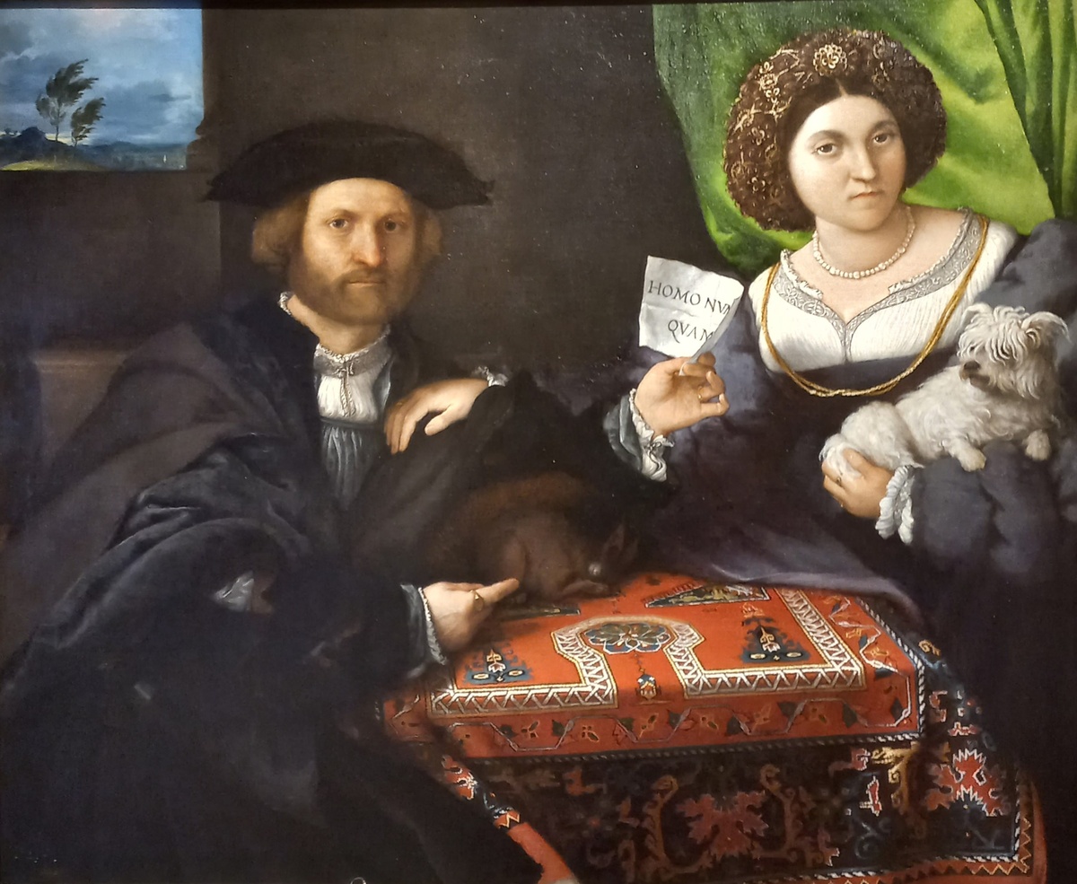Фрагмент картины «Портрет супружеской пары», 1524, Лотто, ГЭ, фото Ювелирный архив