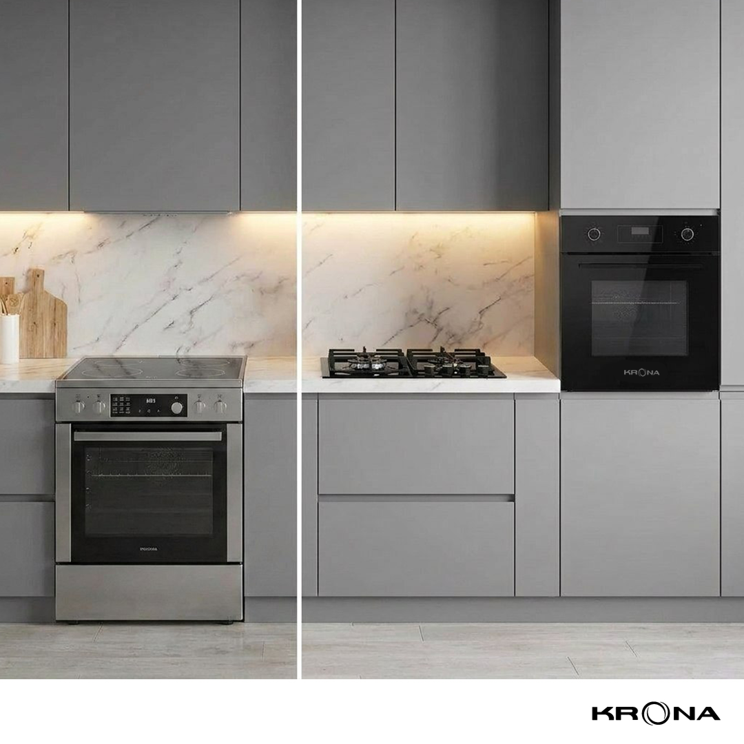 Отдельно стоящая плита и газовая варочная панель KRONA NEBEL 60 BL W, электрический духовой шкаф KRONA RITUS 45 BL/BL G2