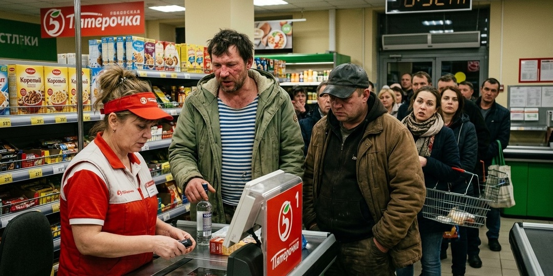 Алкаши в очереди на кассу решили, что правила не для них: они ошибались