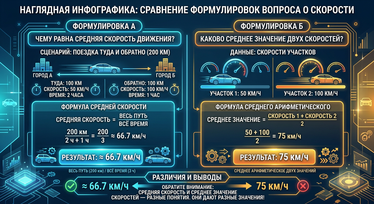 наглядная инфографика с двумя формулировками вопроса и разными значениями скорости