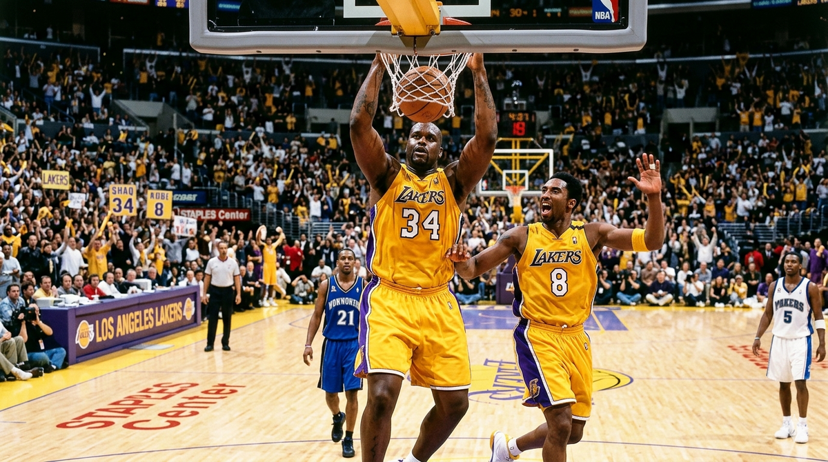 Шак и Кобе: Тот самый легендарный дуэт, который невозможно забыть. Изображение сгенерировано с помощью ИИ.