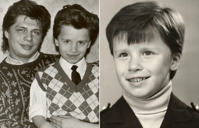    Маленький Гарик Харламов с отцом.