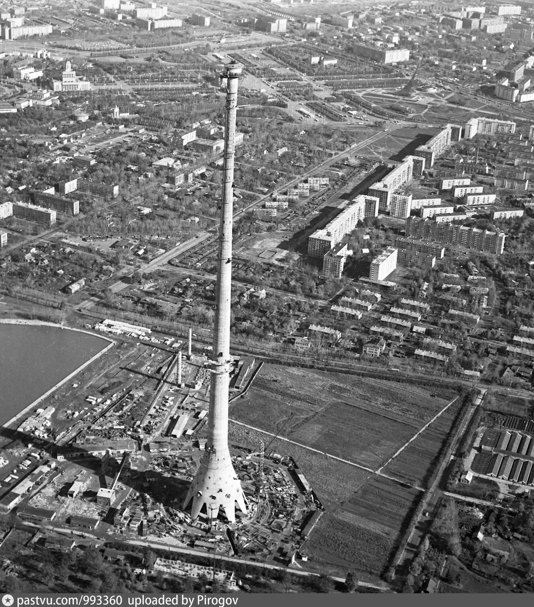 Панорама района Останкино и строительство Останкинской телебашни, 1966 г. Автор: Л. А. Поликашин.