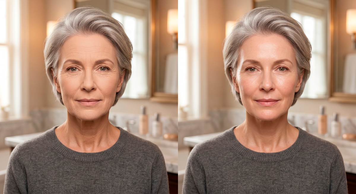 Слева - пудра поверх тонального. Справа - только BB-крем.