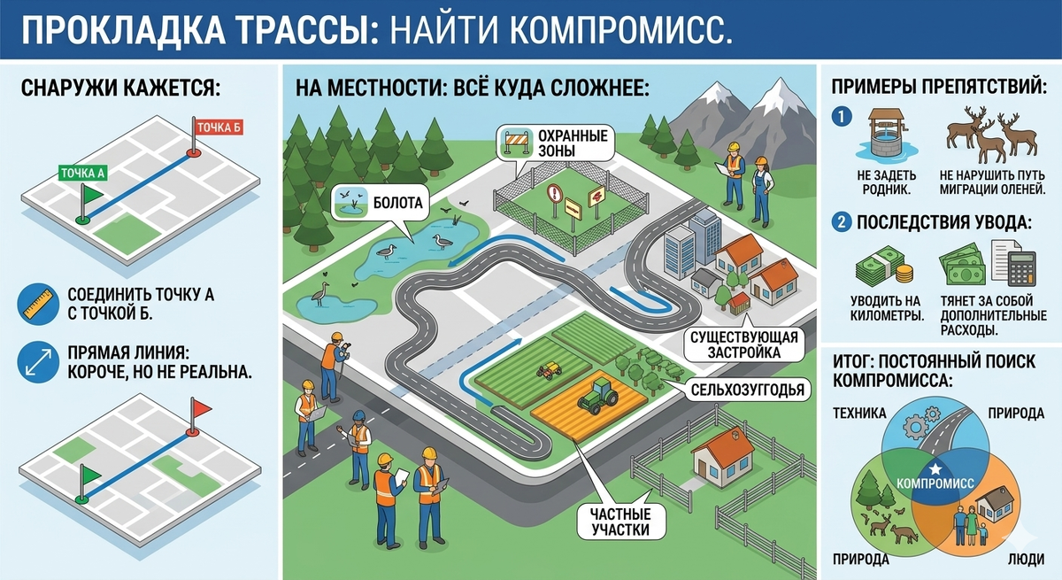 Сложности при прокладке трасы